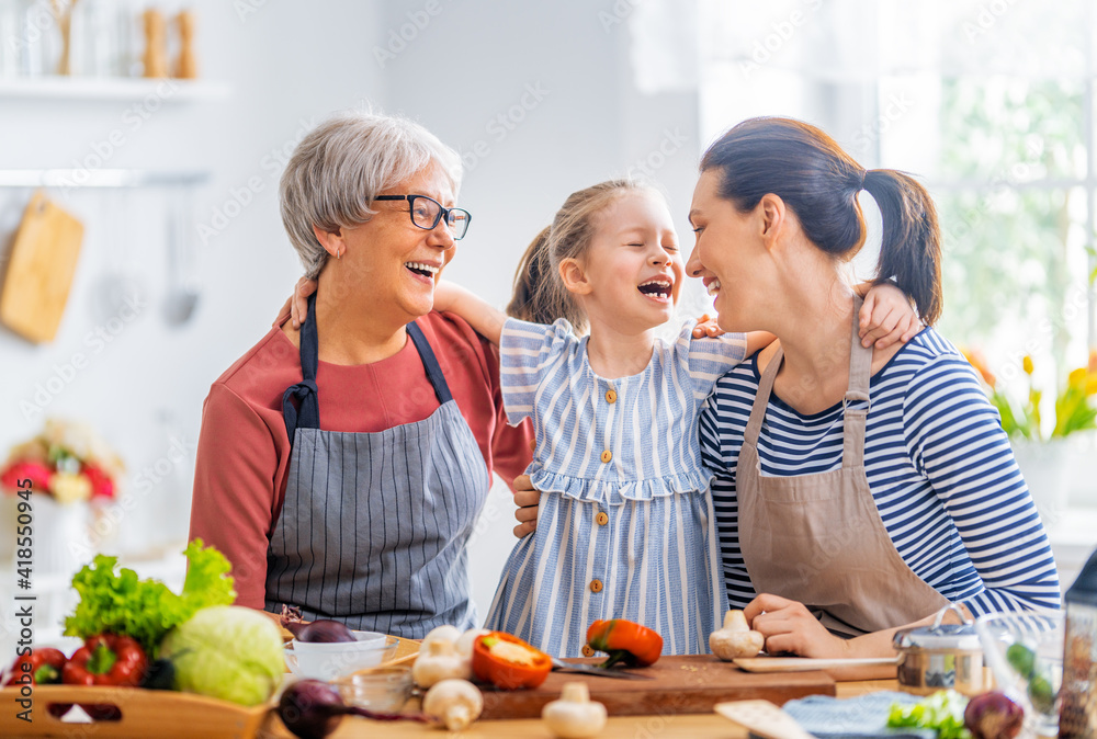 Happy family in the kitchen.