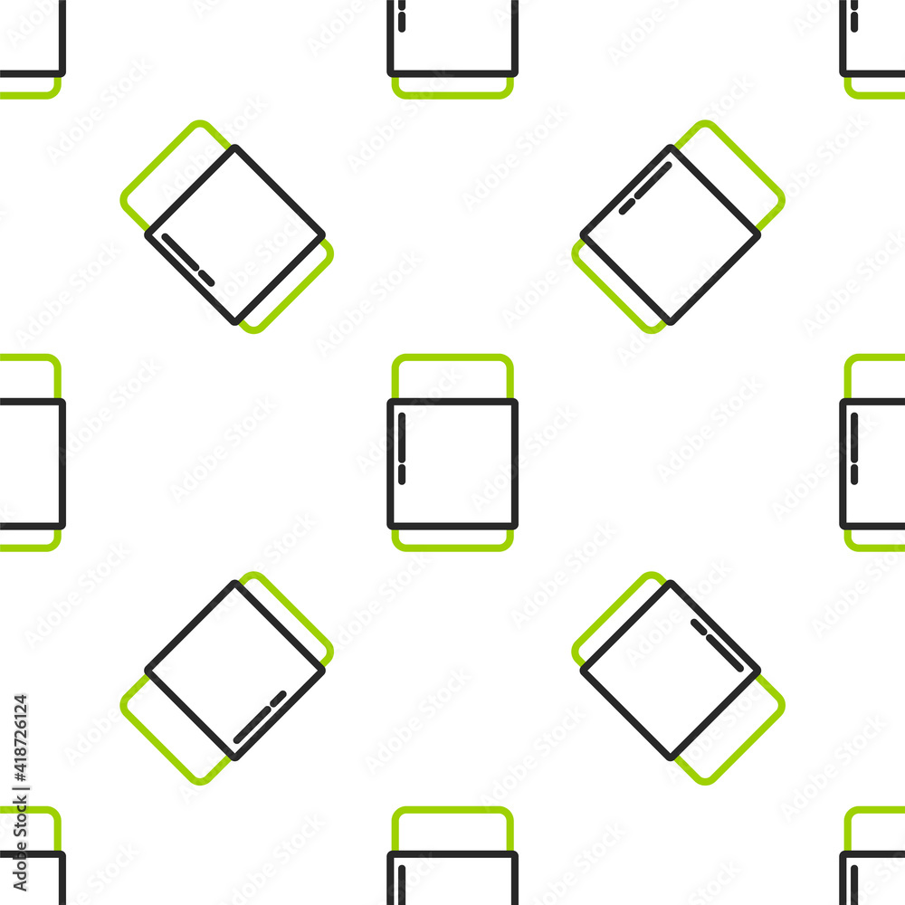 白色背景上的线条橡皮擦或橡胶图标隔离无缝图案。矢量插图。