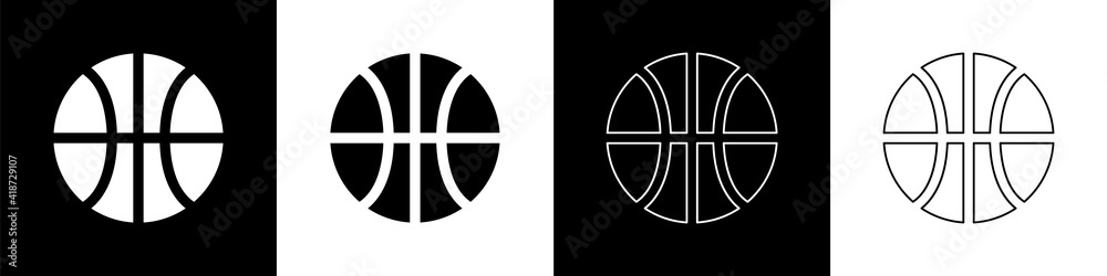 Set Basketball ball icon isolated on black and white background. Sport symbol. Vector.