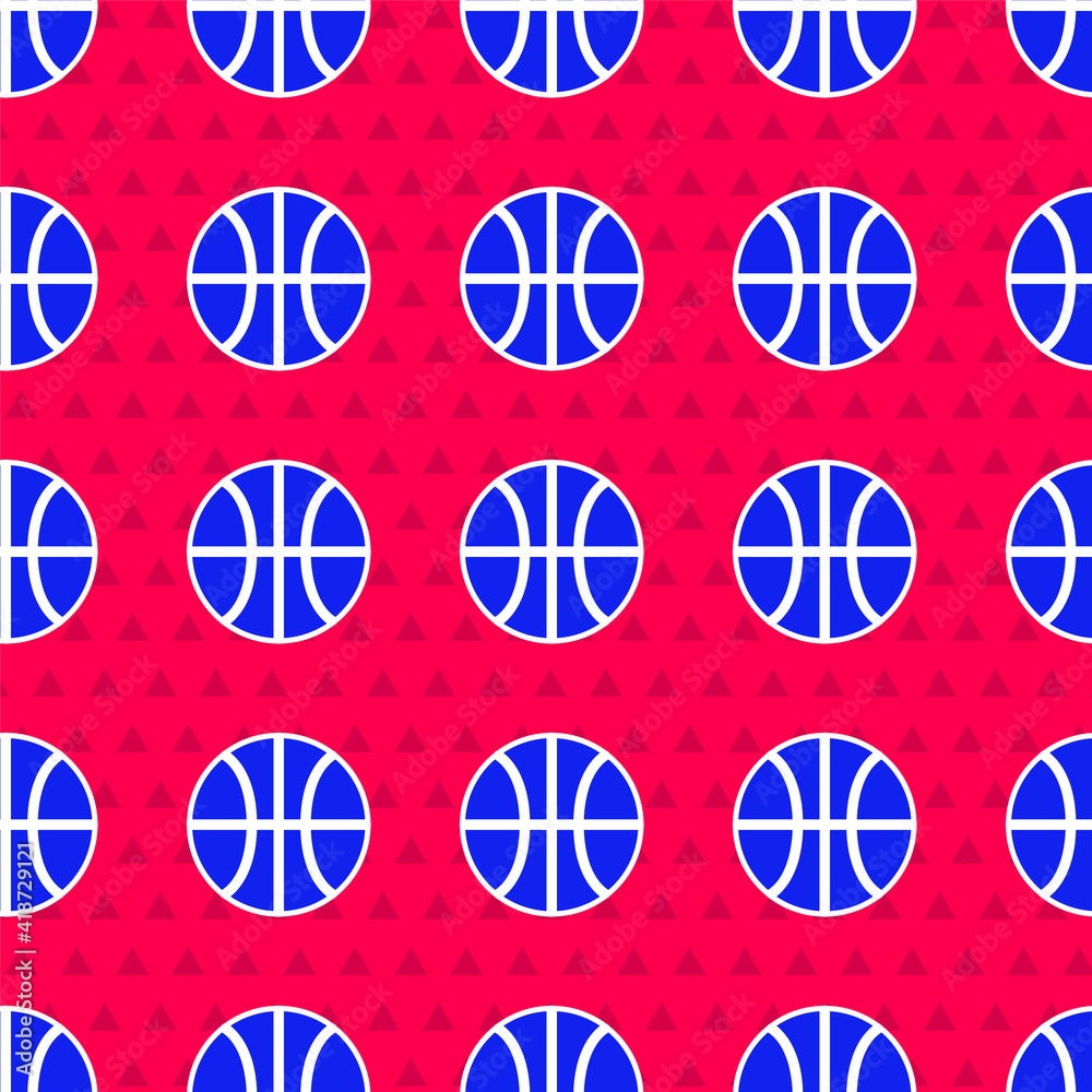 Blue Basketball ball icon isolated seamless pattern on red background. Sport symbol. Vector.