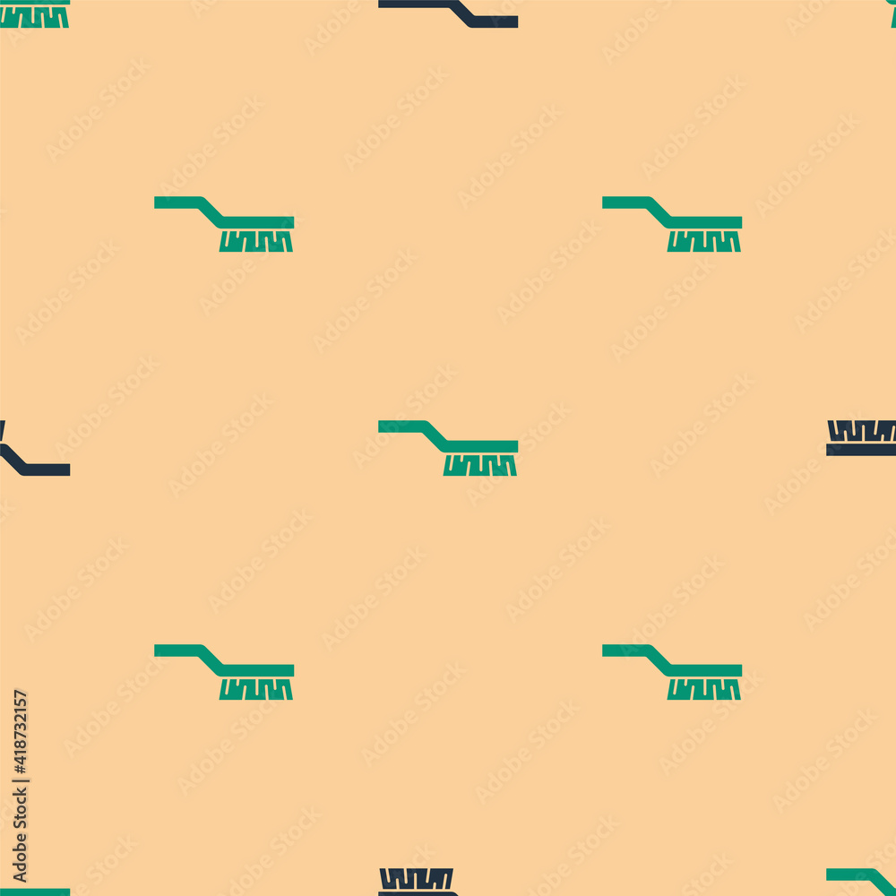 Green and black Pool table brush icon isolated seamless pattern on beige background. Biliard table b