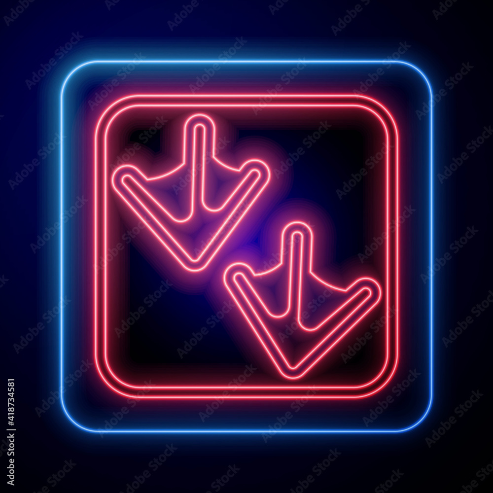 Glowing neon Goose paw footprint icon isolated on black background. Vector.