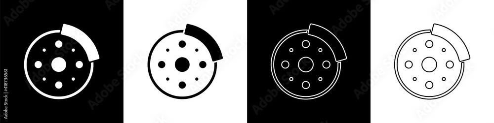 Set Bicycle brake disc icon isolated on black and white background. Vector.