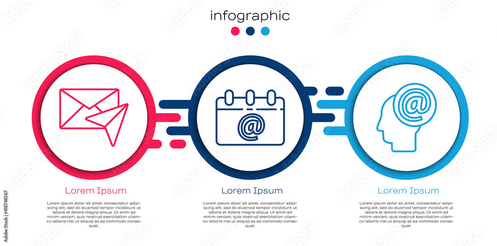 设置行信封、带电子邮件的日历、邮件和电子邮件。商业信息图模板。矢量。