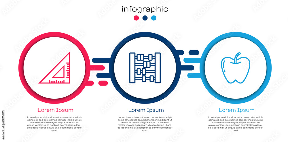 设置线条三角尺，算盘和苹果。商业信息图模板。矢量。