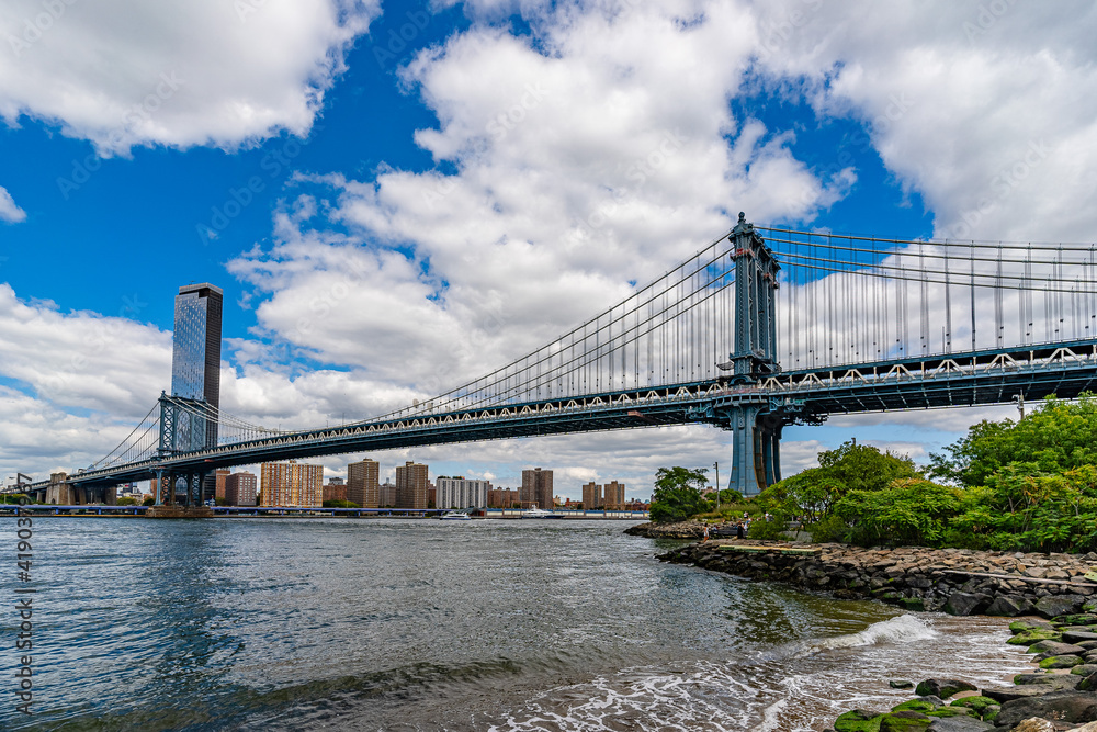 Manhattan Bridge over East River Brooklyn Historical Society DUMBO and waterfront condominium Manhat