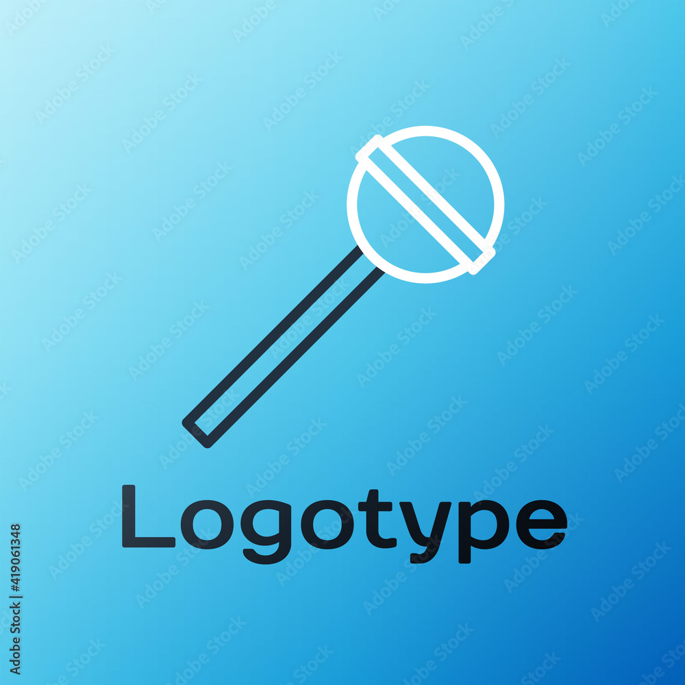 Line Lollipop icon isolated on blue background. Food, delicious symbol. Colorful outline concept. Ve