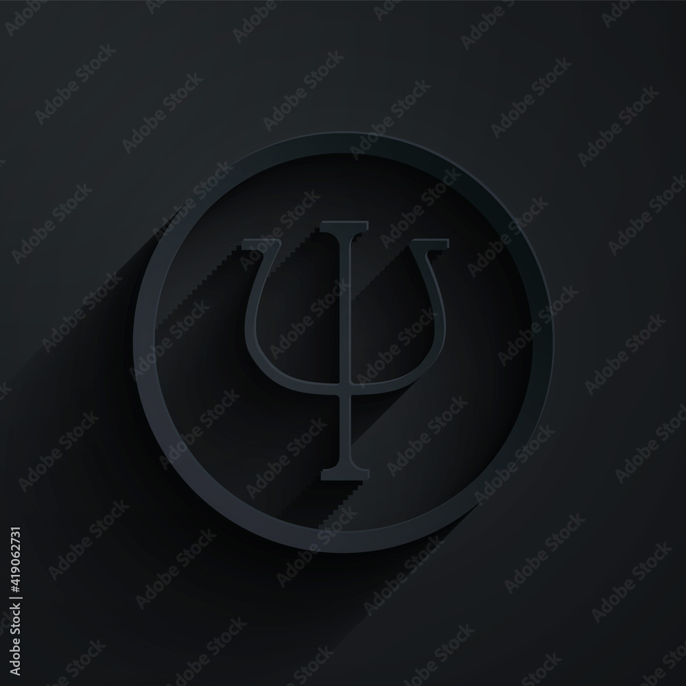 Paper cut Psychology icon isolated on black background. Psi symbol. Mental health concept, psychoana