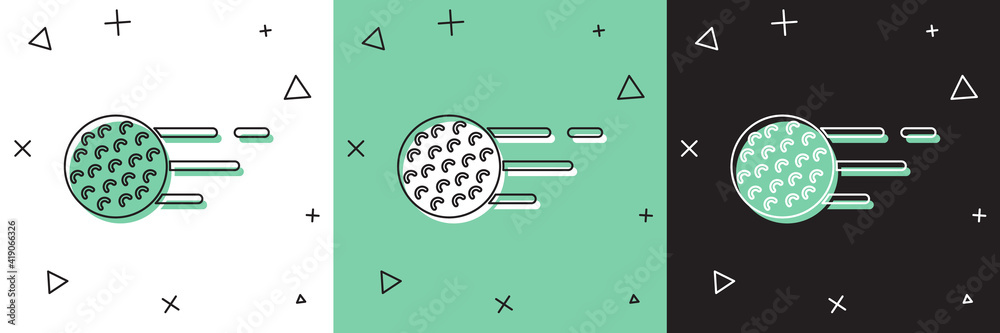 Set Golf ball icon isolated on white and green, black background. Vector.