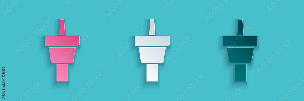 Paper cut Golf tee icon isolated on blue background. Paper art style. Vector.