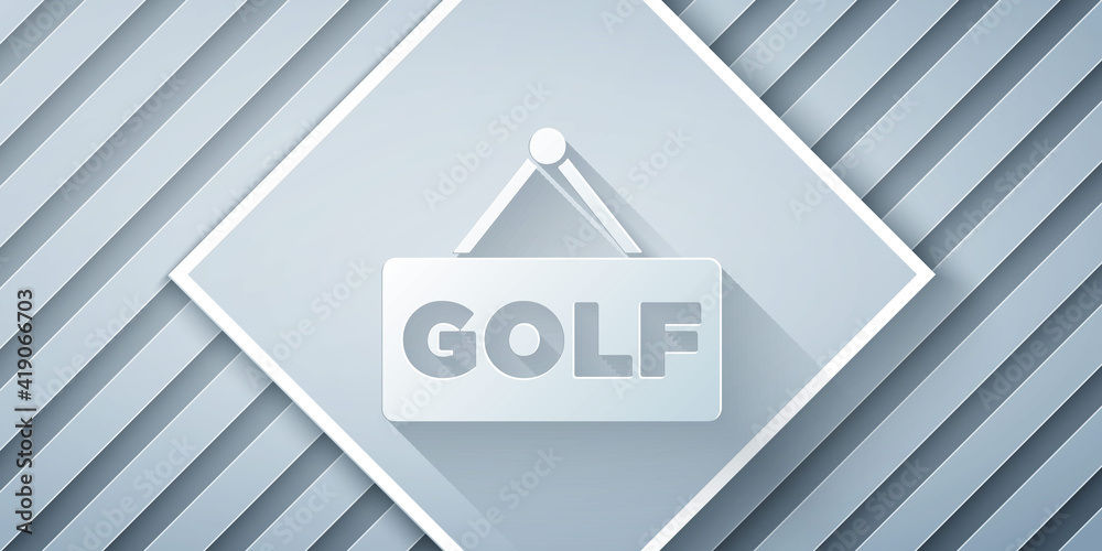 Paper cut Golf label icon isolated on grey background. Paper art style. Vector.