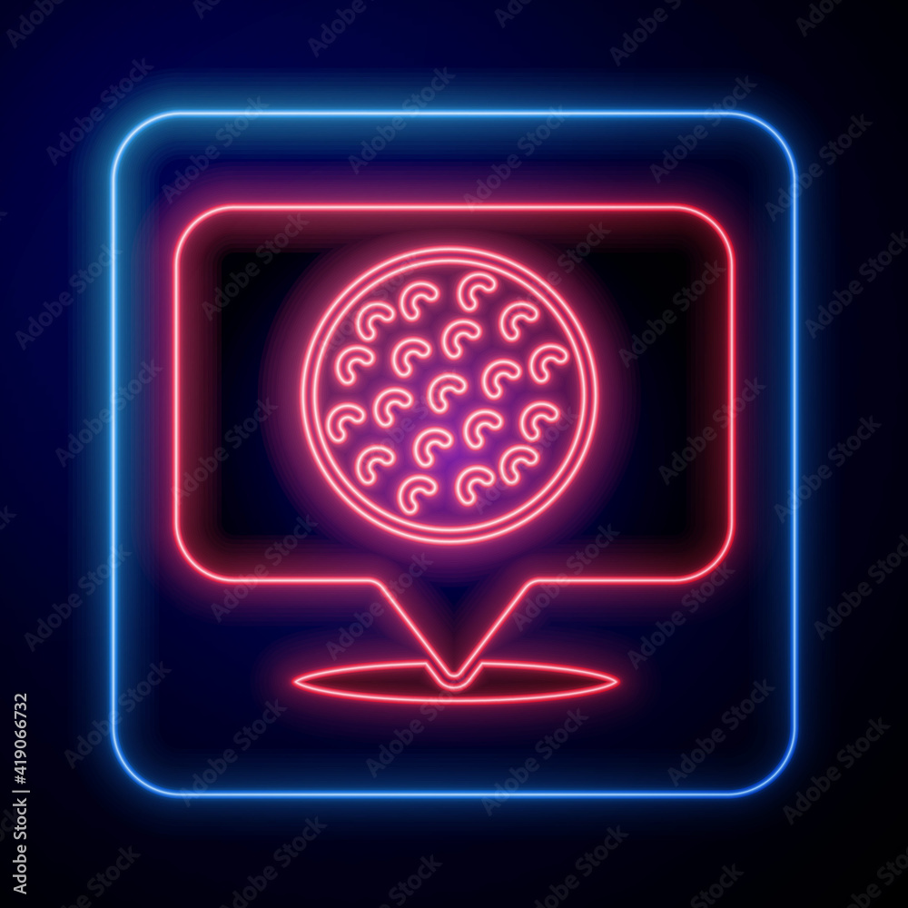 Glowing neon Golf label icon isolated on black background. Vector.