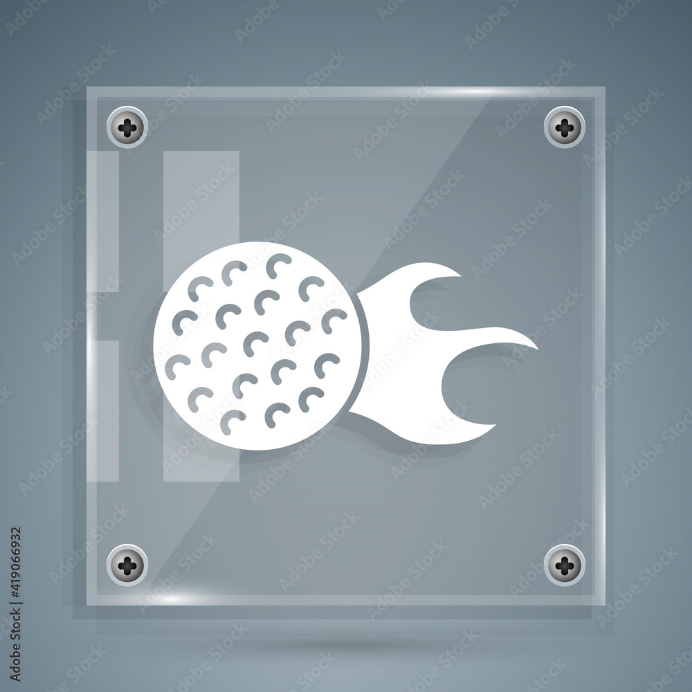 White Golf ball icon isolated on grey background. Square glass panels. Vector.