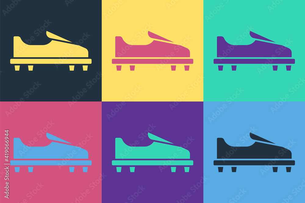 Pop art Golf shoe icon isolated on color background. Sport equipment. Sports uniform. Vector.