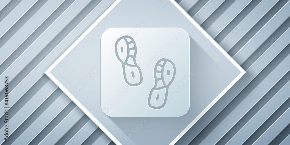 Paper cut Human footprints shoes icon isolated on grey background. Shoes sole. Paper art style. Vect