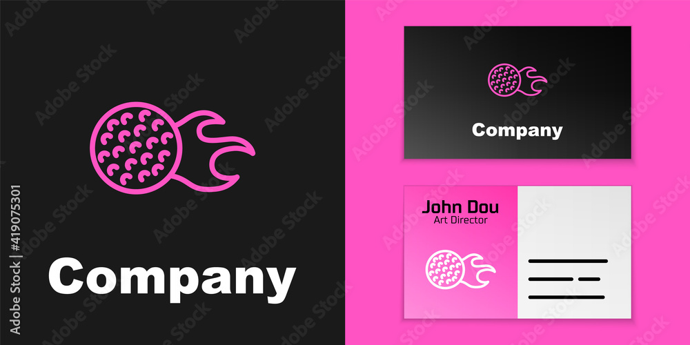 Pink line Golf ball icon isolated on black background. Logo design template element. Vector.