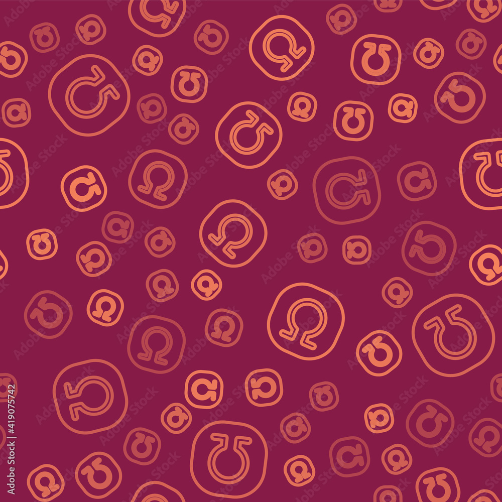 Brown line Life icon isolated seamless pattern on red background. Alchemy icon. Basic mystic element