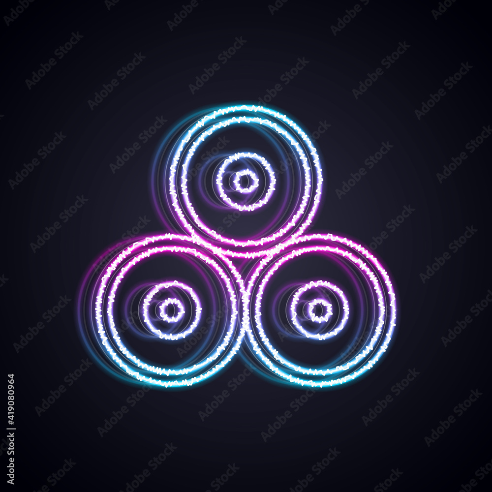 Glowing neon line Paint spray can icon isolated on black background. Vector.