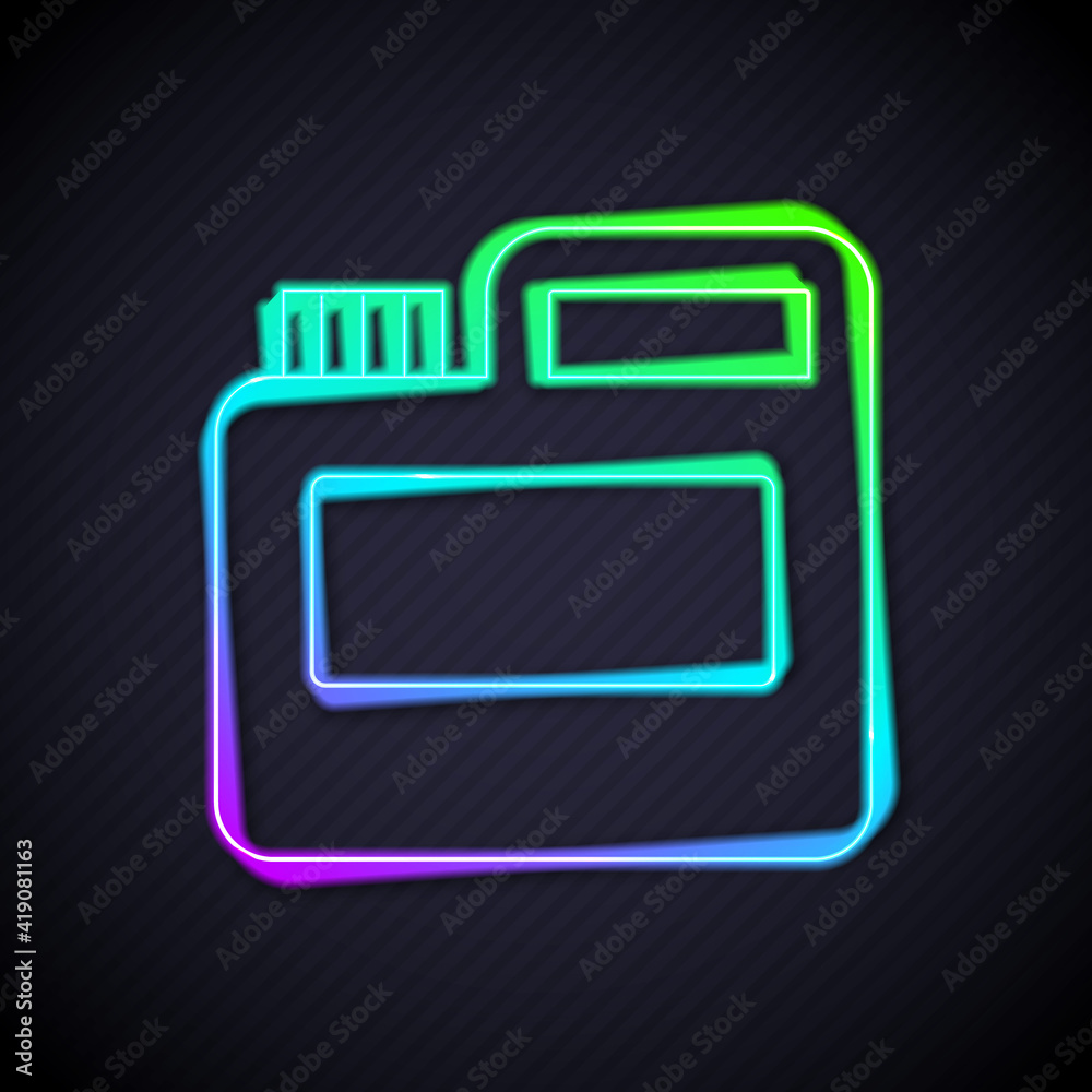 Glowing neon line Paint, gouache, jar, dye icon isolated on black background. Vector.