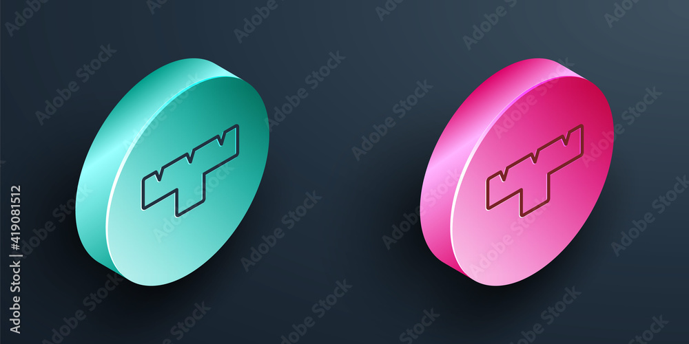 Isometric line Marker pen attachment icon isolated on black background. Turquoise and pink circle bu