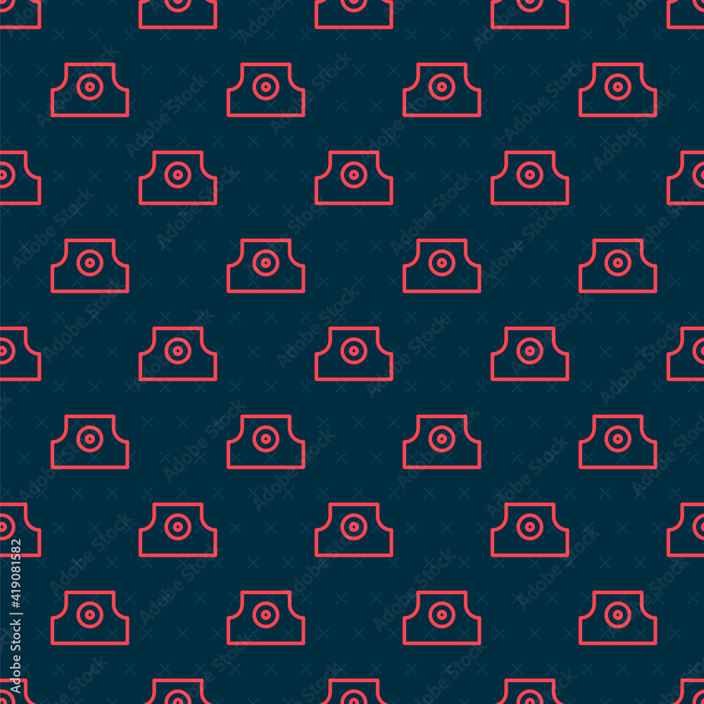 Red line Spray can nozzle cap icon isolated seamless pattern on black background. Vector.