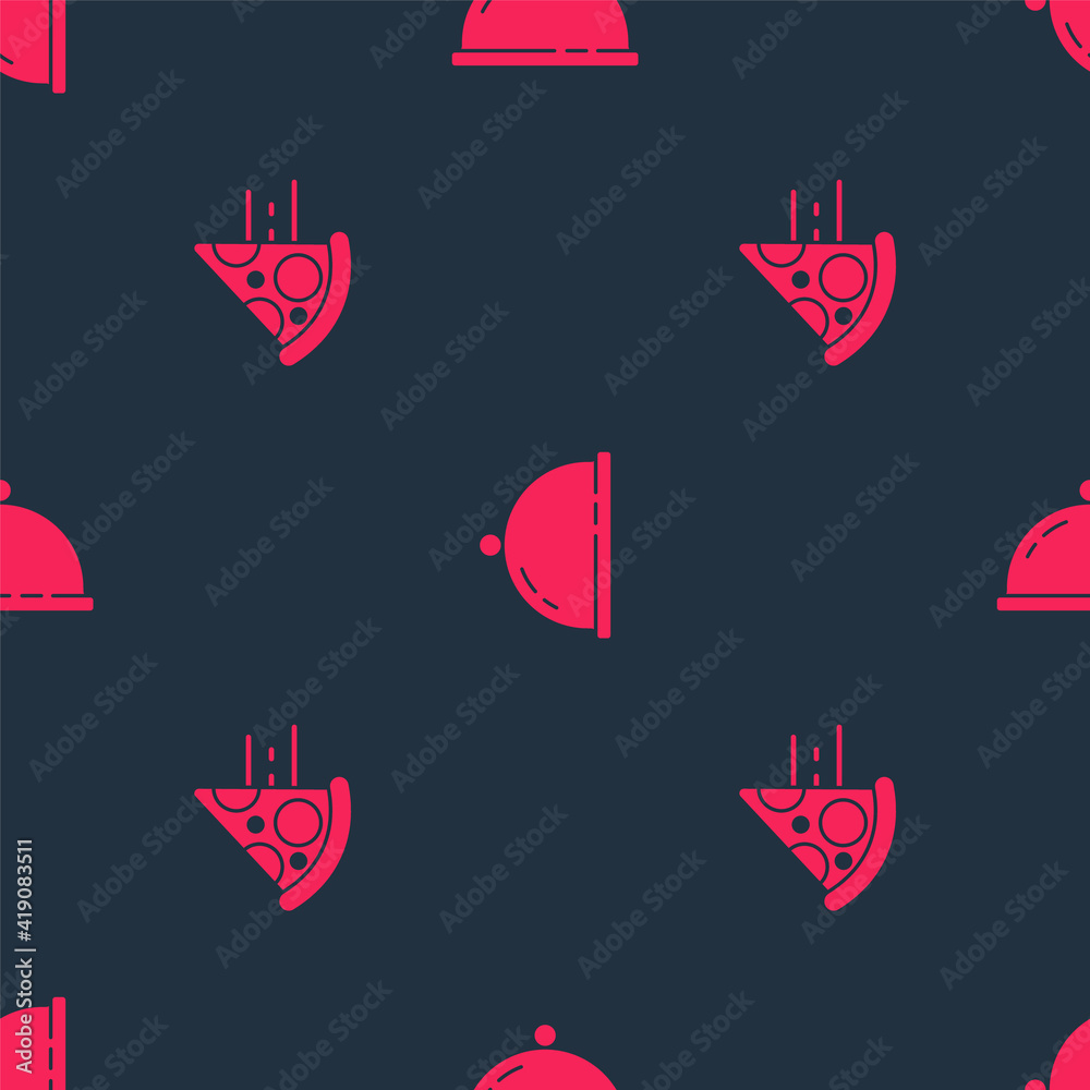 Set Online ordering pizza delivery and Covered with tray of food on seamless pattern. Vector.