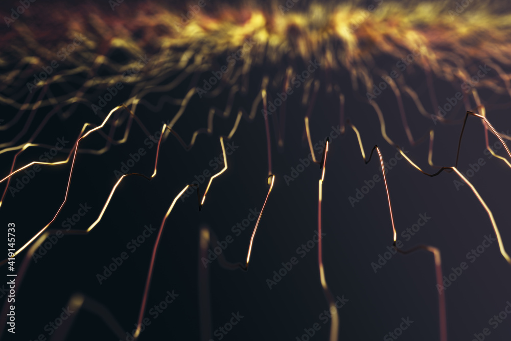 Abstract background with copper wires and energy light with dark backdrop