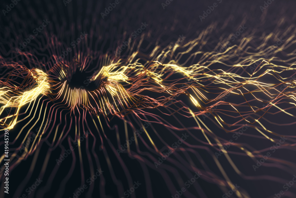 Internet and wi-fi concept with energized copper wires on dark background