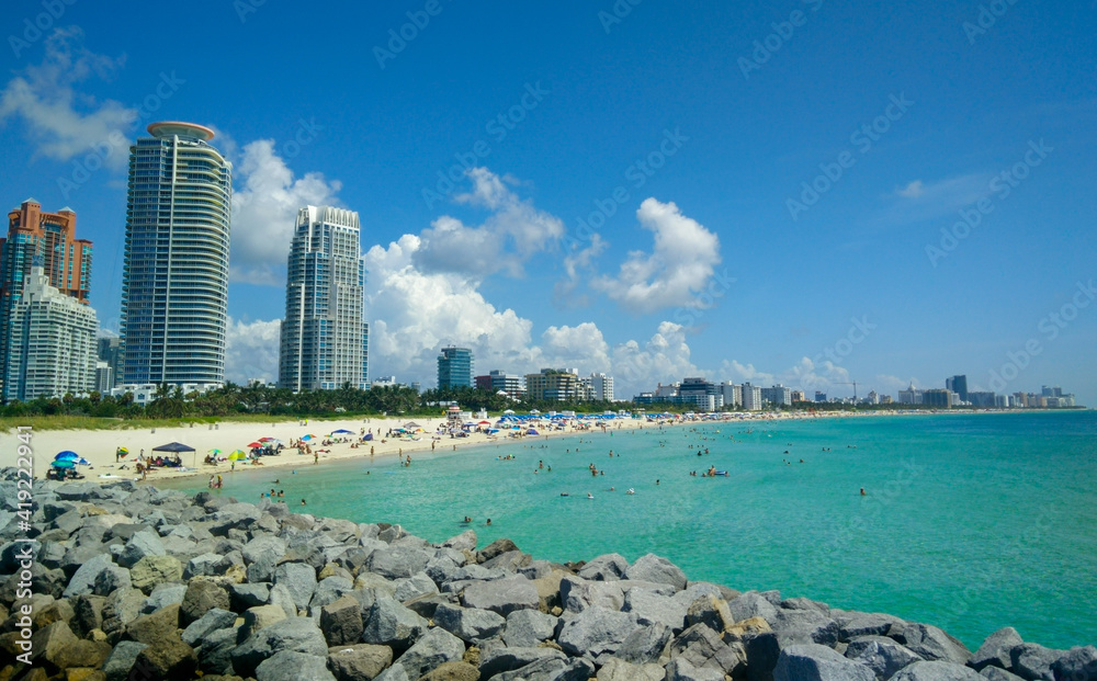 South Beach in Miami viewed from the South Pointe Pier, Florida, United States