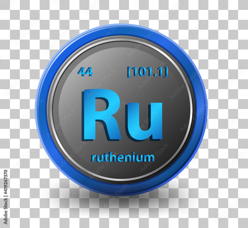 Ruthenium chemical element. Chemical symbol with atomic number and atomic mass.