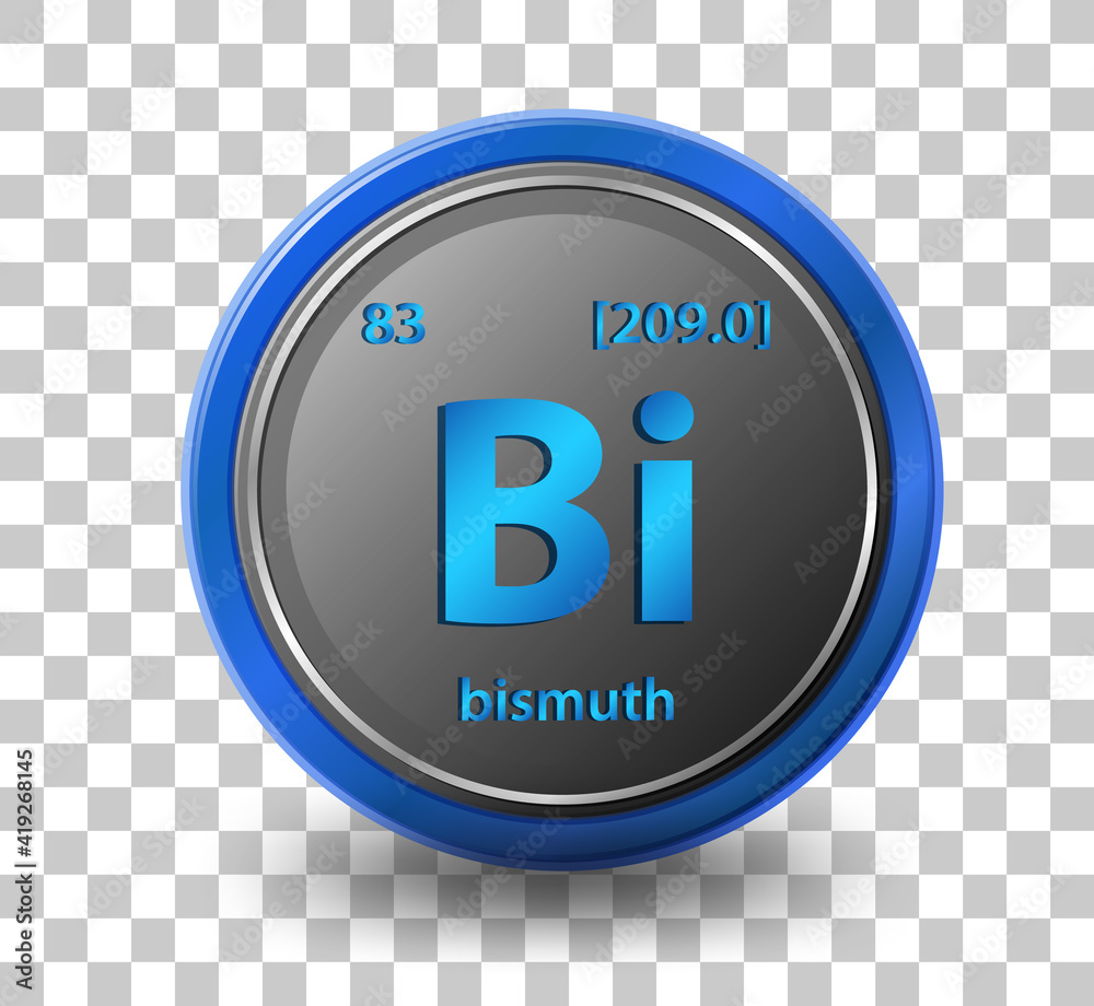 Bismuth chemical element. Chemical symbol with atomic number and atomic mass.