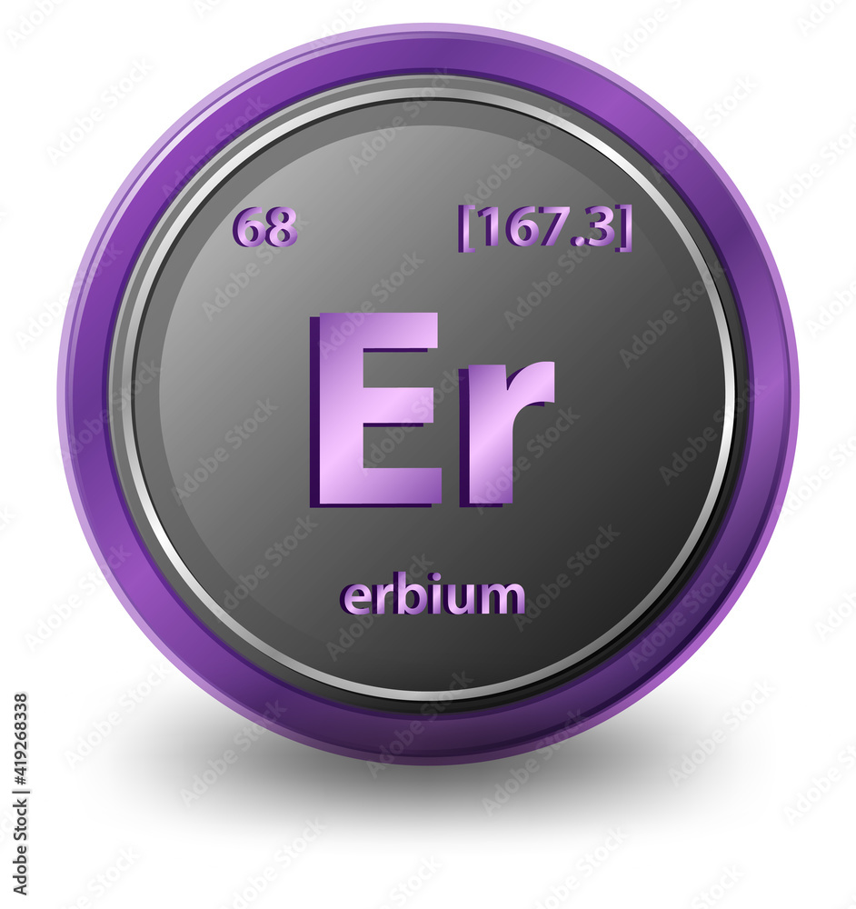 Erbium chemical element. Chemical symbol with atomic number and atomic mass.