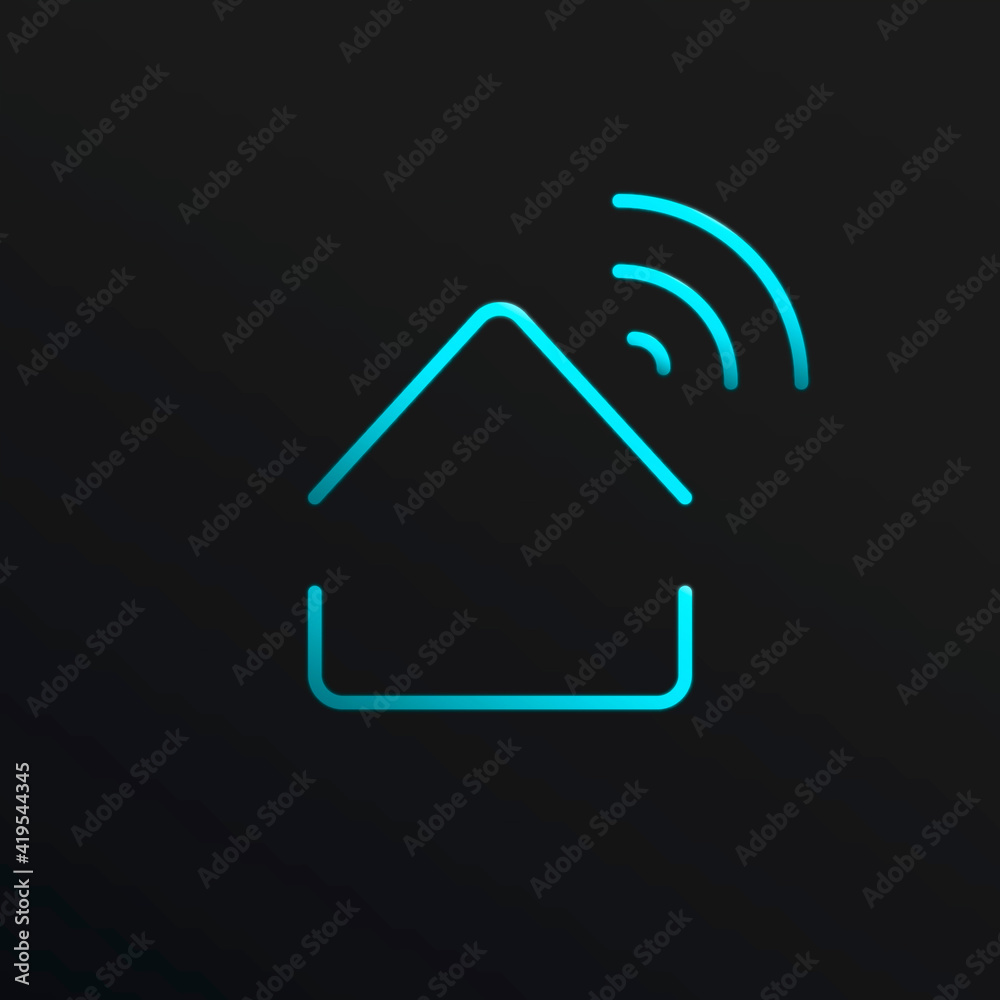 Smart home user interface icon in neon light blue