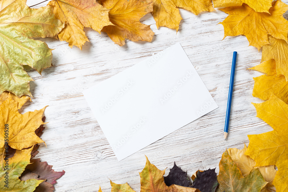 White paper sheet and pencil lies on desk