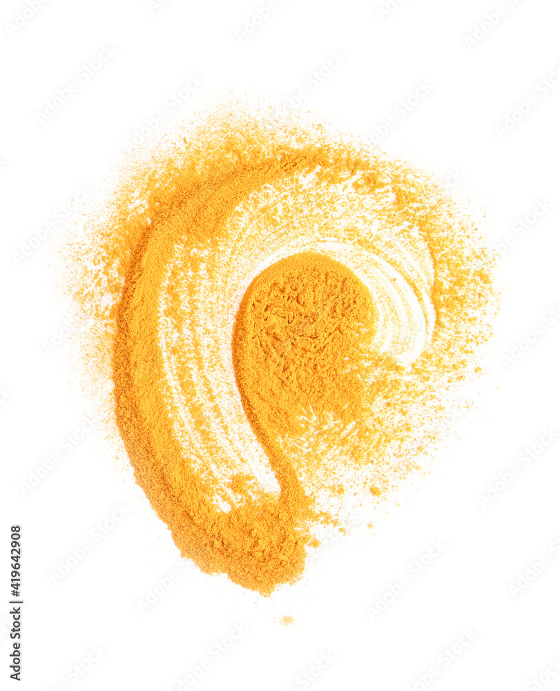 Turmeric powder on white background