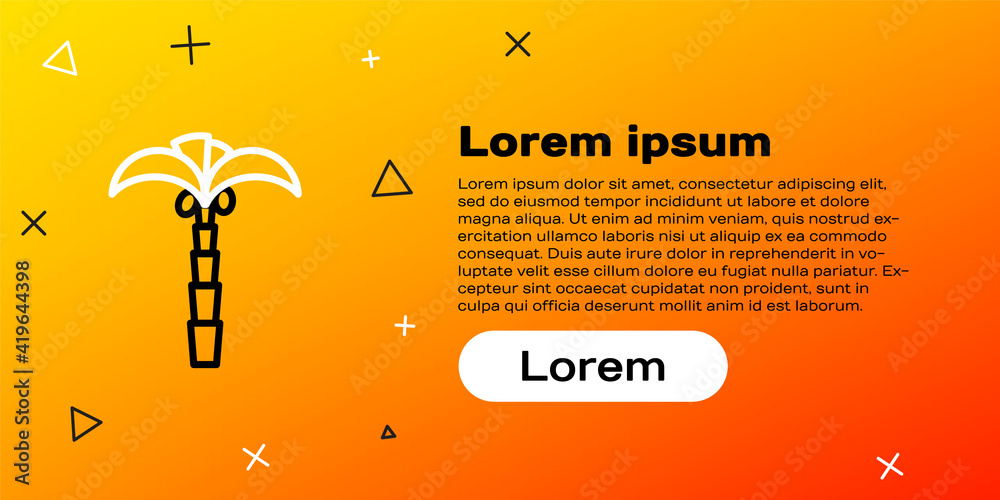 线条热带棕榈树图标隔离在黄色背景上。椰子棕榈树。彩色轮廓conc