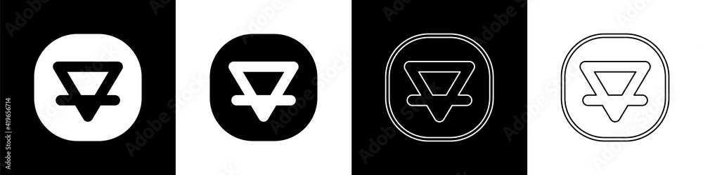 Set Earth element of the symbol alchemy icon isolated on black and white background. Basic mystic el