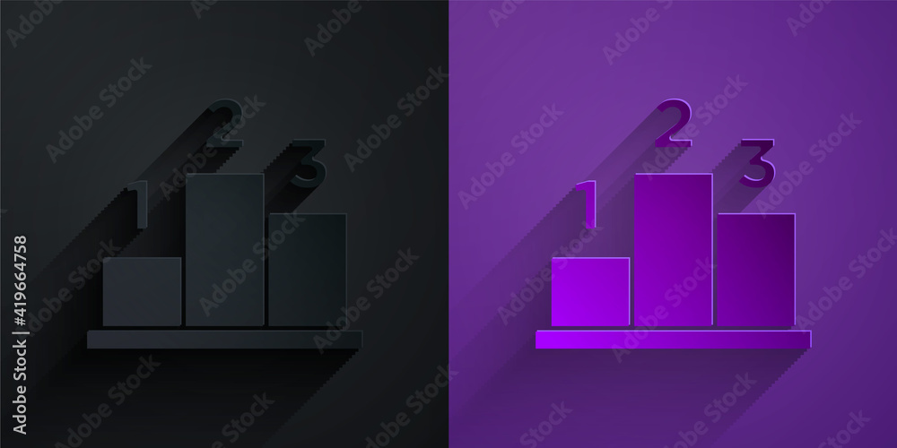 体育冠军领奖台图标上的剪纸奖，紫色背景上的黑色。剪纸艺术圈