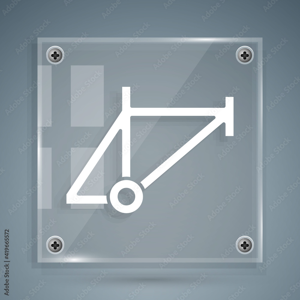 White Bicycle frame icon isolated on grey background. Square glass panels. Vector.