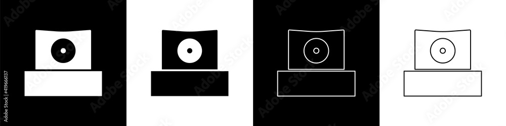 Set Spray can nozzle cap icon isolated on black and white background. Vector.