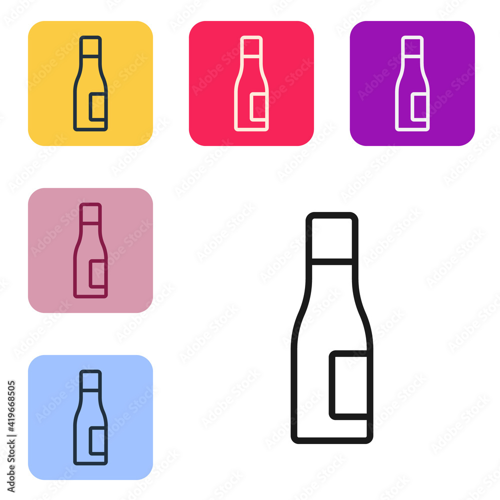 Black line Bottle of water icon isolated on white background. Soda aqua drink sign. Set icons in col