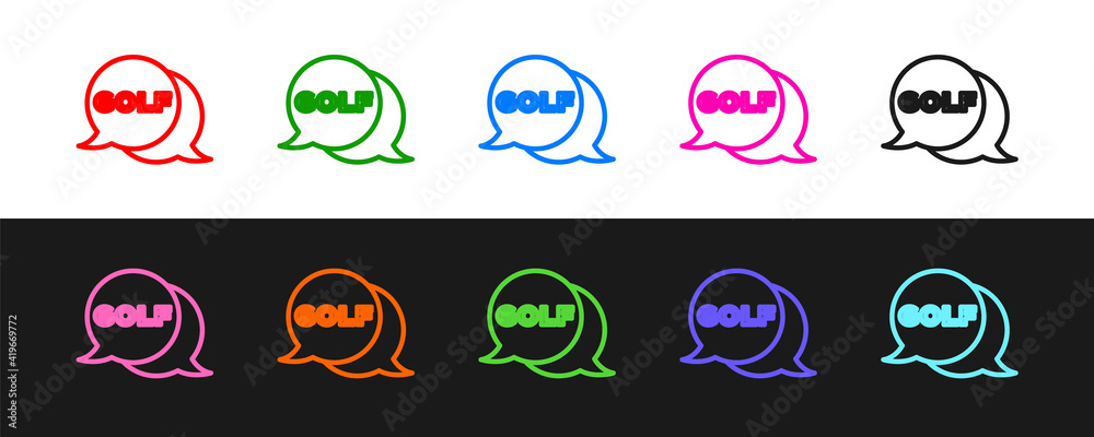 Set line Golf label icon isolated on black and white background. Vector.