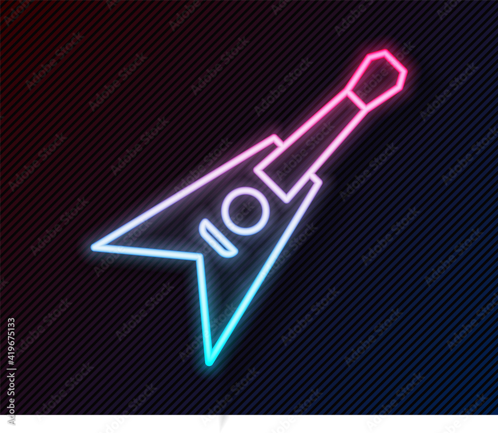 Glowing neon line Electric bass guitar icon isolated on black background. Vector.