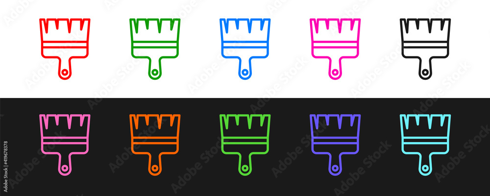 Set line Paint brush icon isolated on black and white background. Vector.