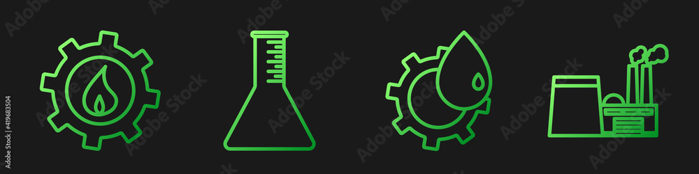 Set line Oil industrial factory building, Oil industrial factory building, Oil petrol test tube and 