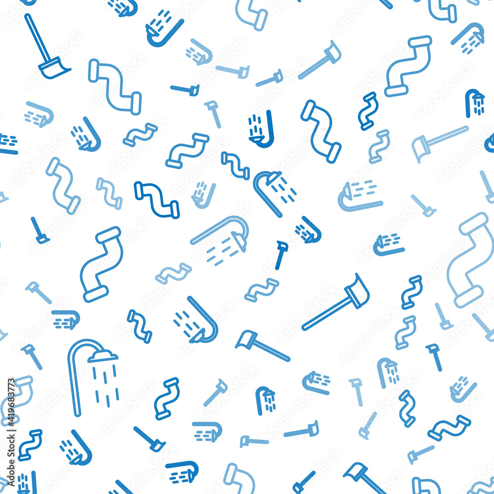 Set line Shower, Mop and Industry metallic pipe on seamless pattern. Vector.