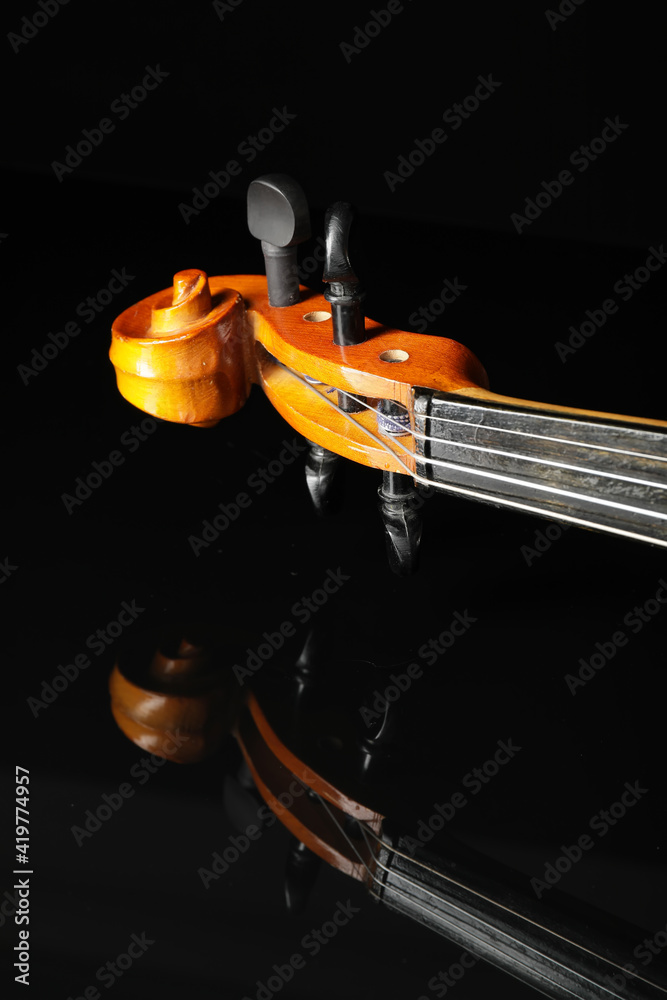 Beautiful violin on dark background, closeup