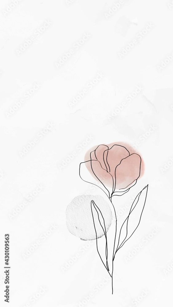 Phone wallpaper with tulip feminine line art illustration