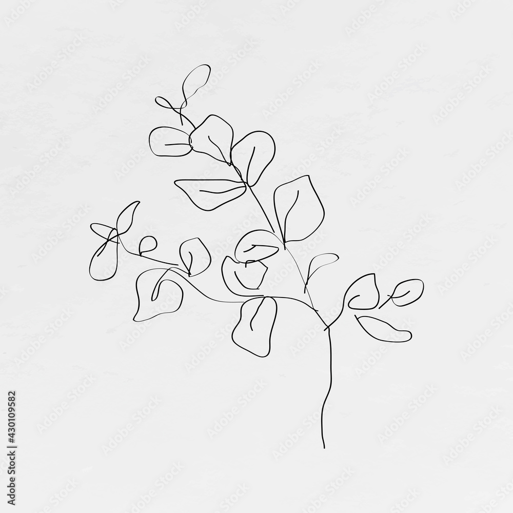 Leaf line art minimal black illustration