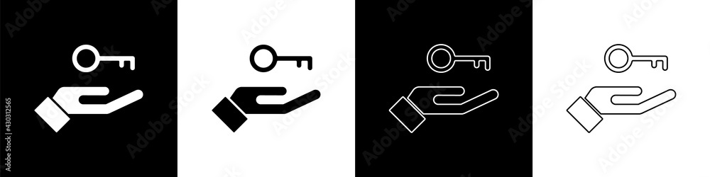 Set Solution to the problem in psychology icon isolated on black and white background. Key. Therapy 